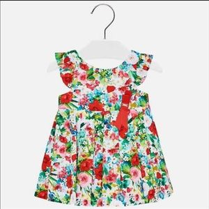 Mayoral Green Multi Floral Frill Sleeve Dress | Worn once - 24 Months
